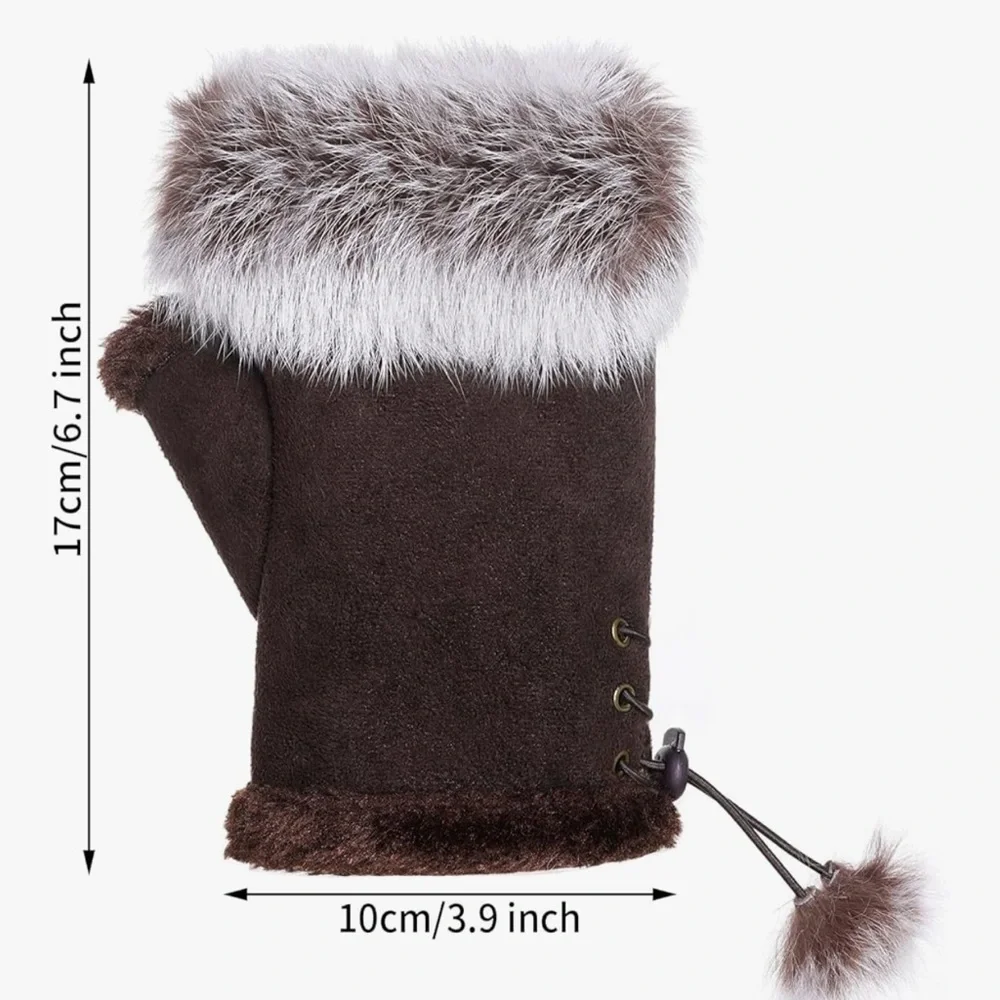 🆕 Women Faux Fur Fingerless Gloves Winter Warm Fuzzy Half Finger Mittens Womens